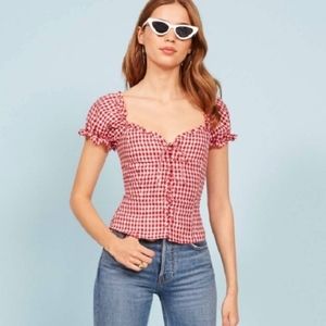 Reformation Cassidy Red Check Top Corset 6